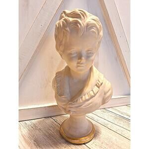 Vintage Plaster Bust Head of a Boy By Borghese Signed On The Neck 9" Tall